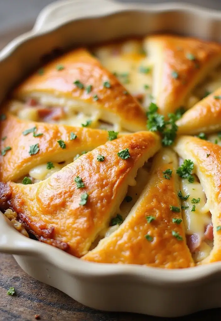 26 Easy Recipes That Use Pie Crust for Dinner or Dessert - 11. Ham and Cheese Croissant Bake