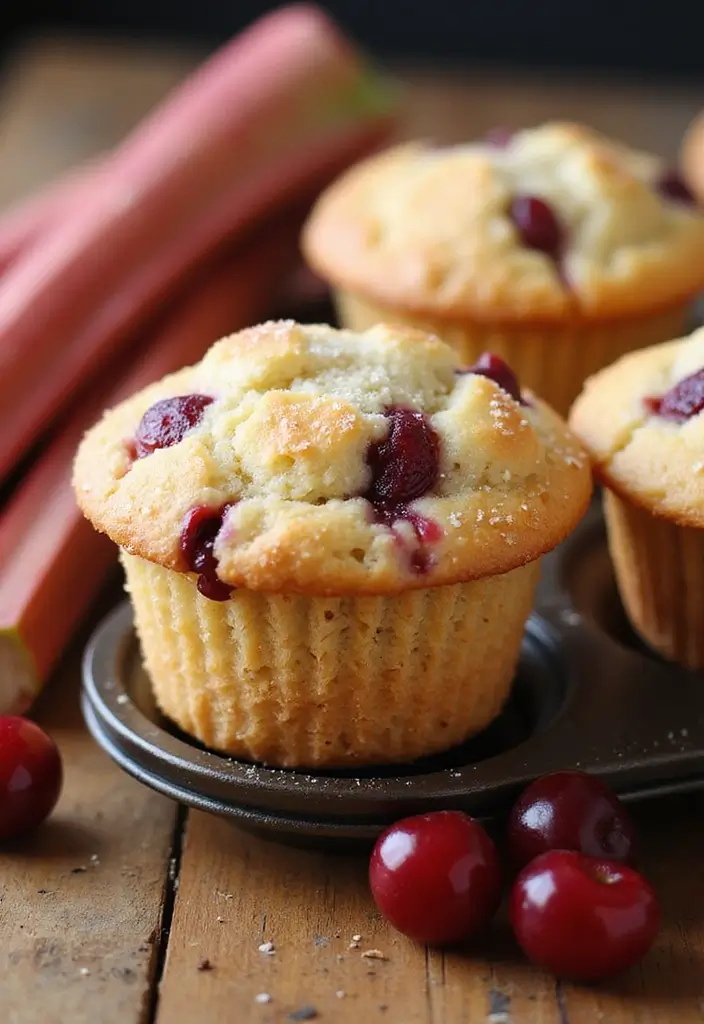 28 Rhubarb and Cherry Pie Filling Recipes That Blend Tart and Sweet - 9. Rhubarb Cherry Muffins